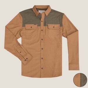 Poncho The Ditch Chicken Long Sleeve Flannel in Tan with Moss Green Size XL